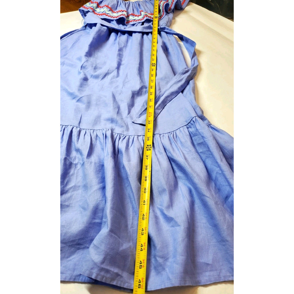 J. CREW Womens XXS One Shoulder Dress Blue Tiered Midi Linen Cotton Ric‎ Rac - Picture 8 of 9
